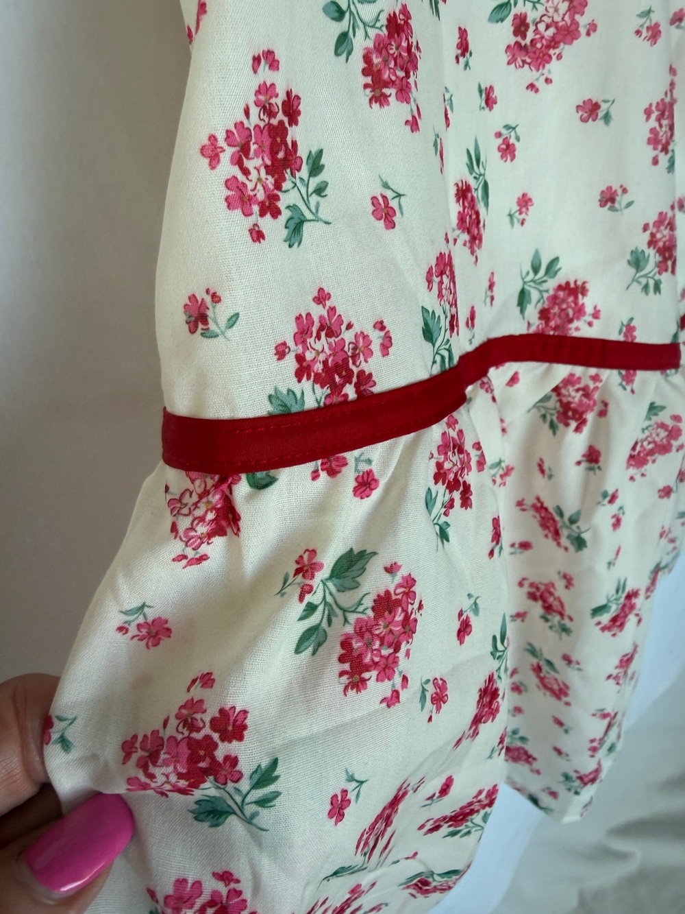 Polagram Cream Floral Tiered Skirt with Pink Roses - Picture 2 of 10